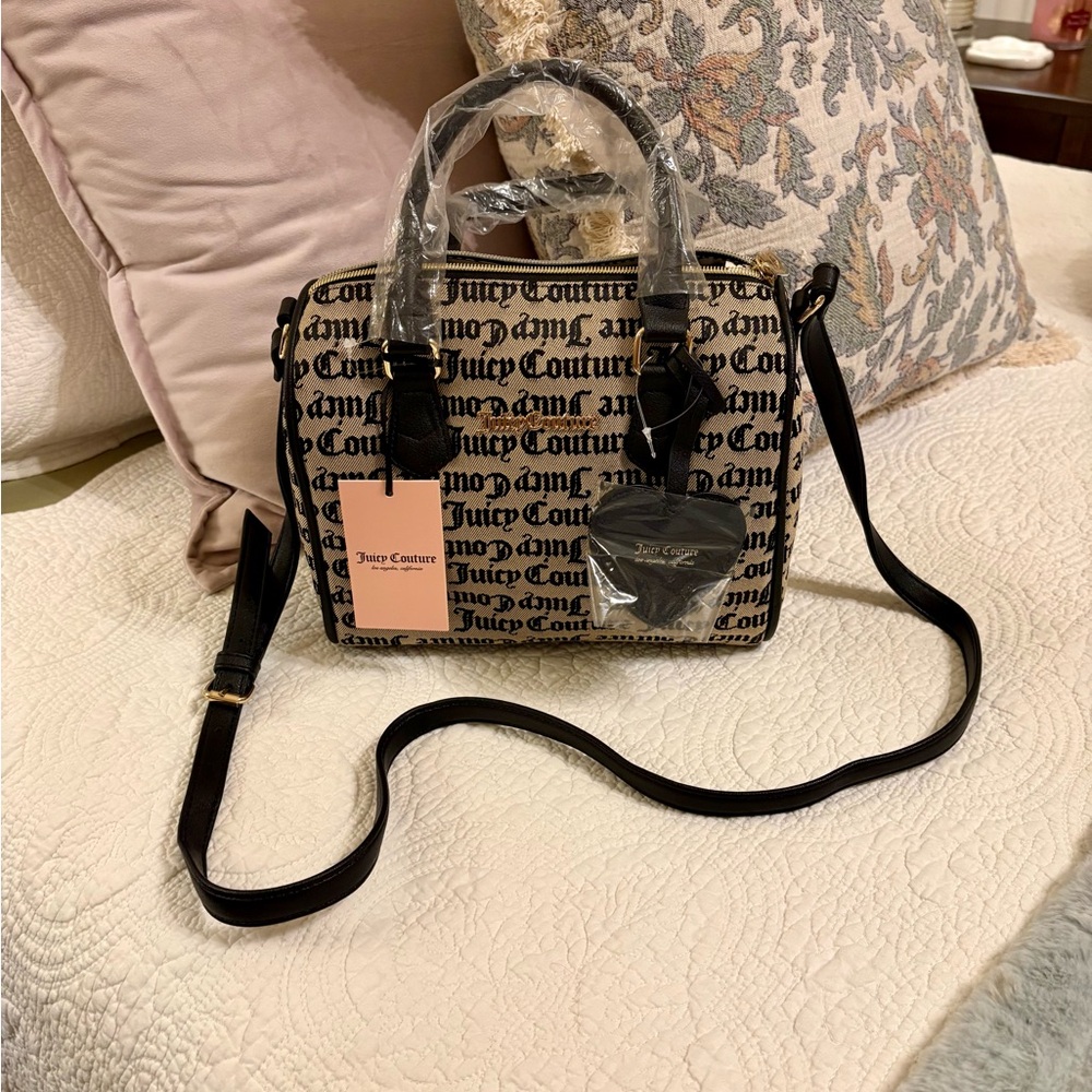 Juicy Couture Black and Cream Satchel with Monogram Print